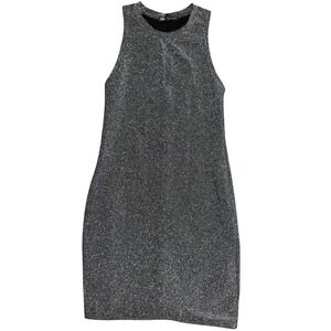 Zara Womens Silver‎ Metallic Glitter Sleeveless Bodycon Mini Dress Small